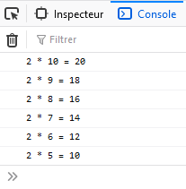 Résultat dans la console